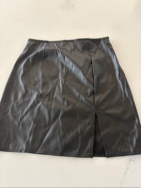 Windsor Black Faux Leather Mini Skirt with Front Center Slit